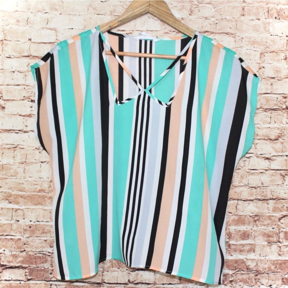 BCBGeneration | Coral Turquoise Striped Blouse